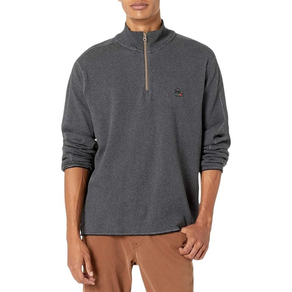 Robert Graham Mens Skull Rose Logo Half Zip Pullover Size Small in Charcoal